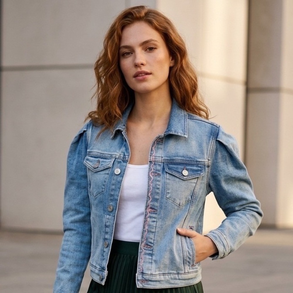 Scotch & Soda Amsterdam Women Extra Small Blue Denim Puff Sleeve Jacket XS